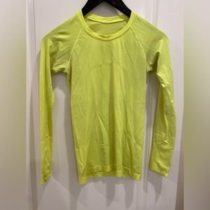 Neon yellow Lululemon swiftly long sleeve, size 6